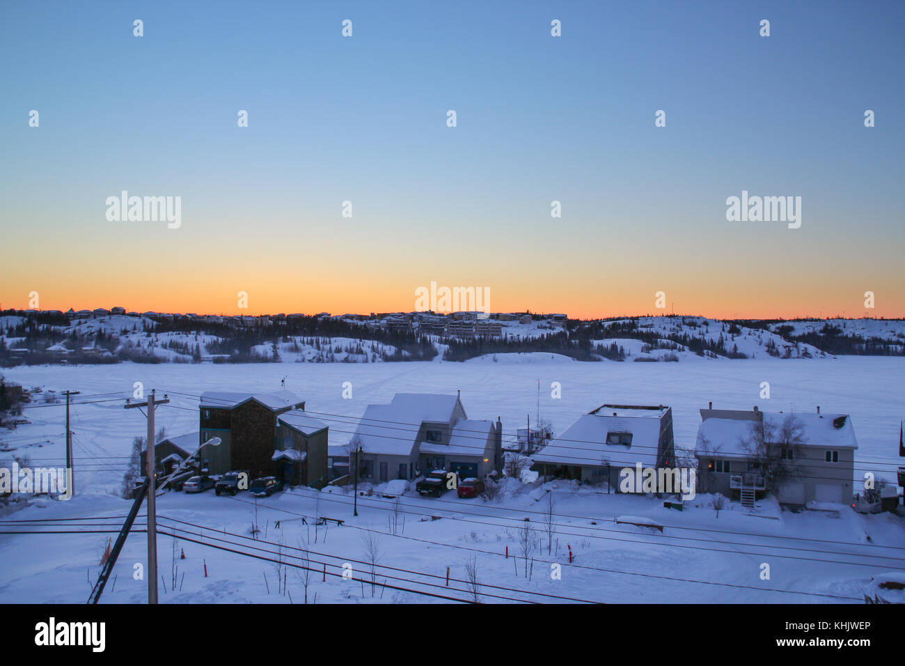 wintry landscape of Yellowknife, Canada Stock Photo