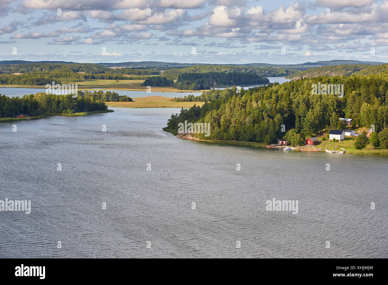 Finland landscape. Lake and forest. Aland islands. Nature background. Horizontal Stock Photo