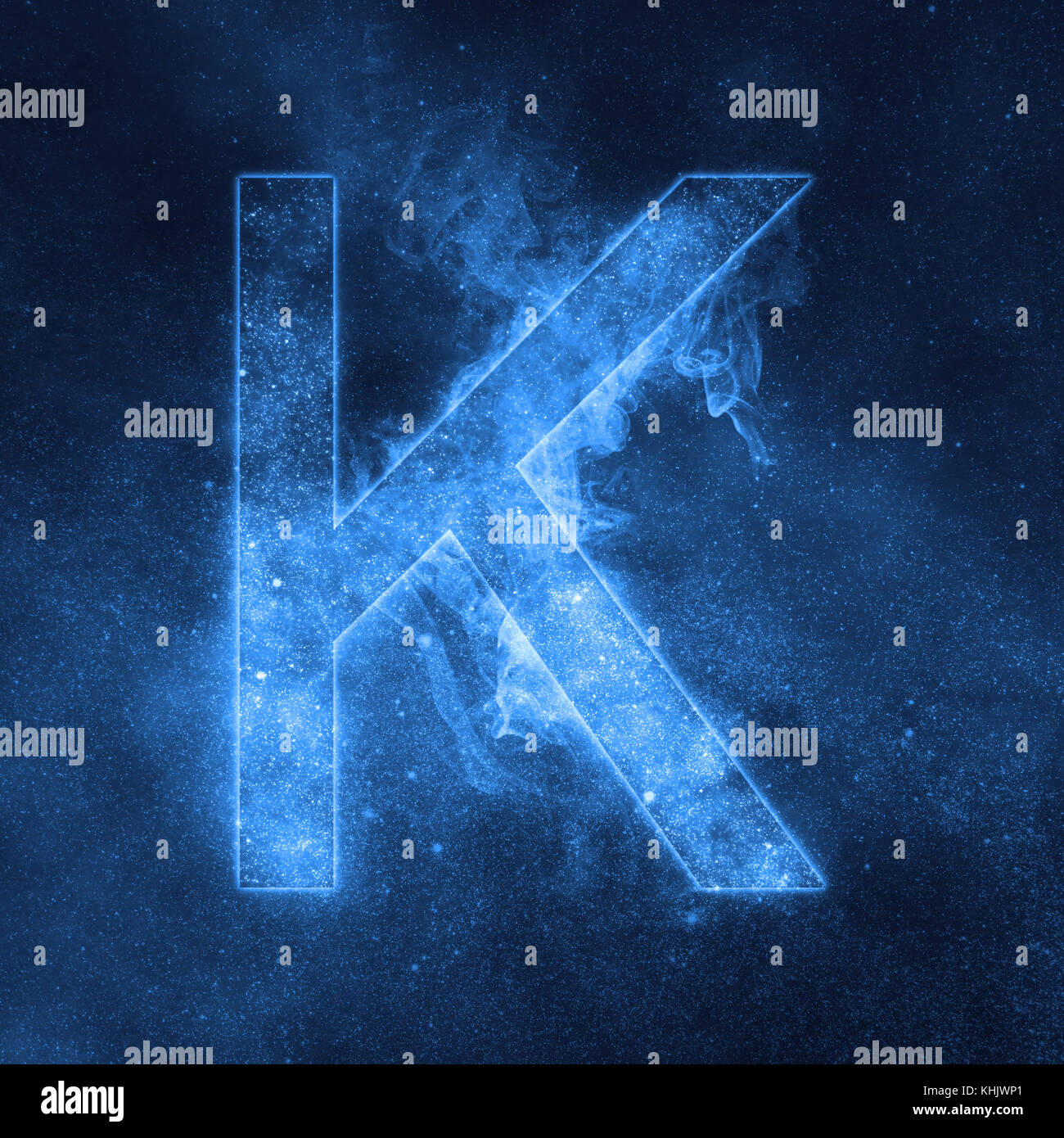 Letter K alphabet symbol. Space Letter, Night Sky Letter. Stock Photo
