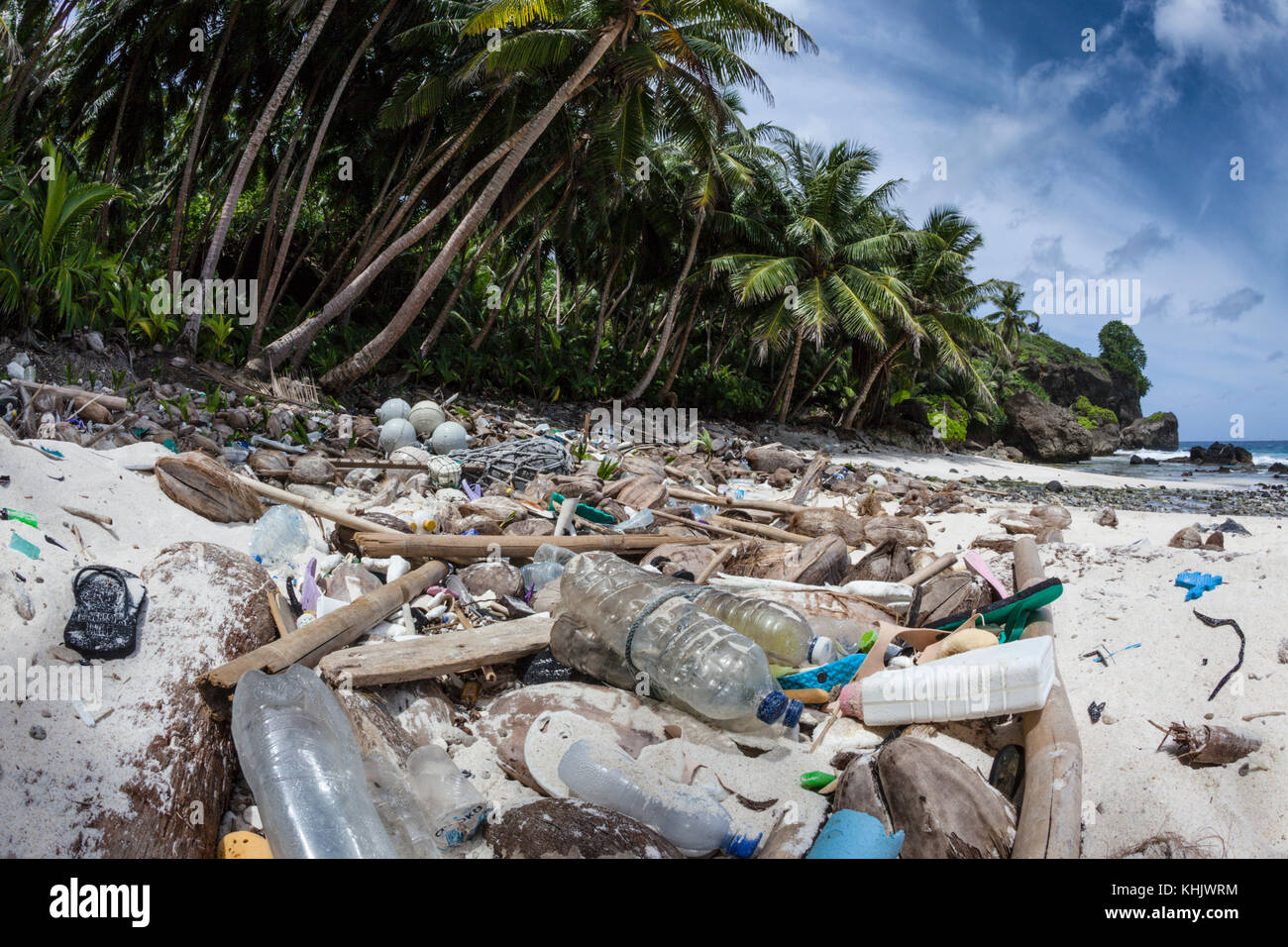 Plastic Waste washed up at Dolly Beach, Christmas Island, Australia Stock Photo