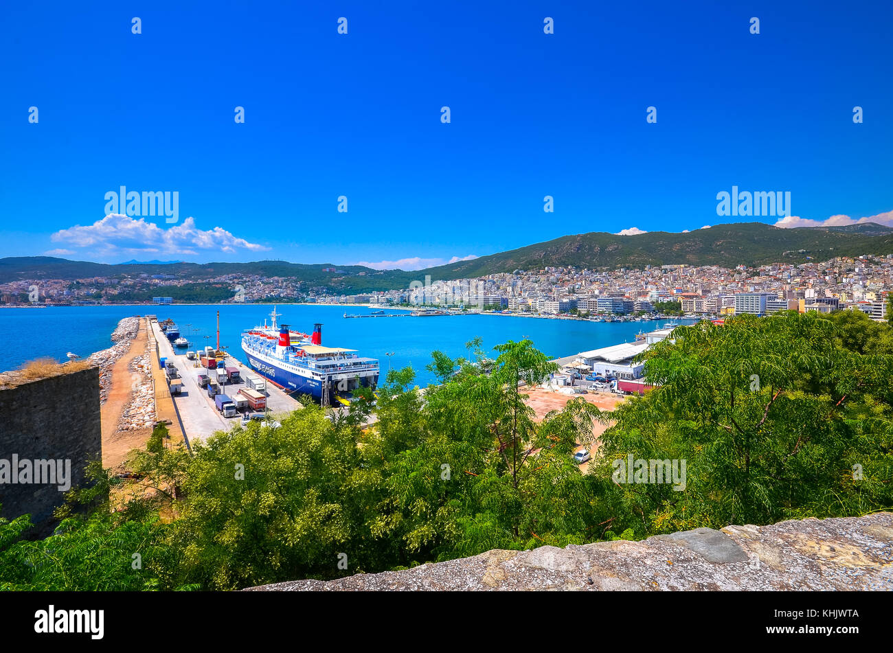 Amazing Panorama of Old town of Kavala, East Macedonia and Thrace, Greece Stock Photo