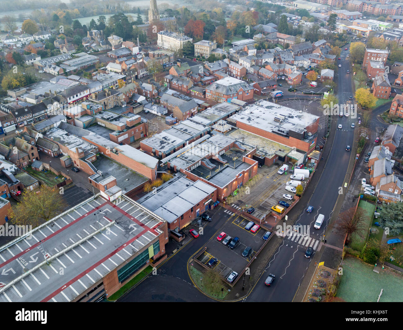 Waterbourne walk shopping centre, Leighton Buzzard aerial view Stock