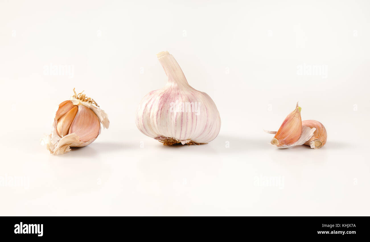 bulb and cloves of fresh garlic on white background Stock Photo - Alamy