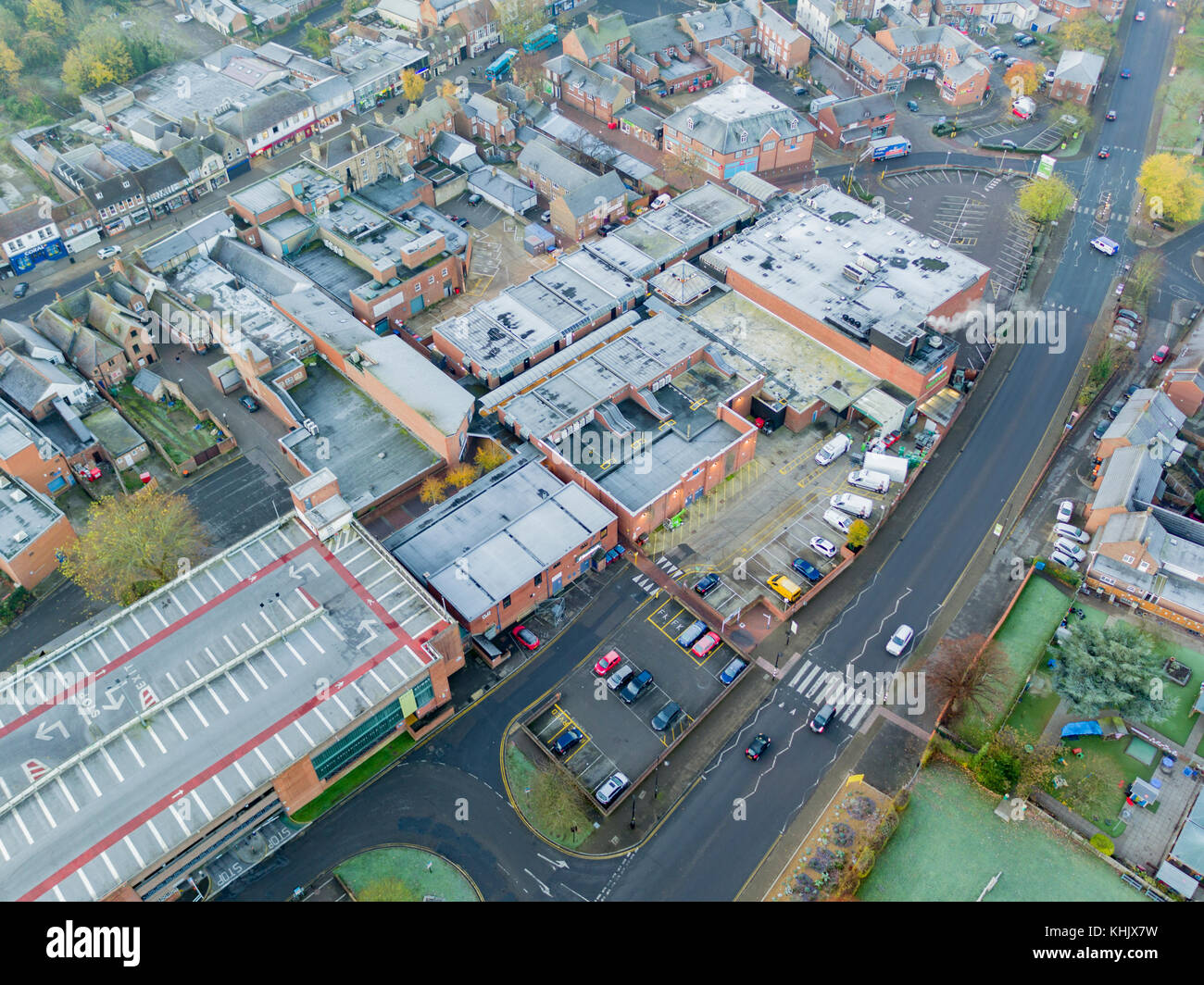 Waterbourne walk shopping centre, Leighton Buzzard aerial view Stock