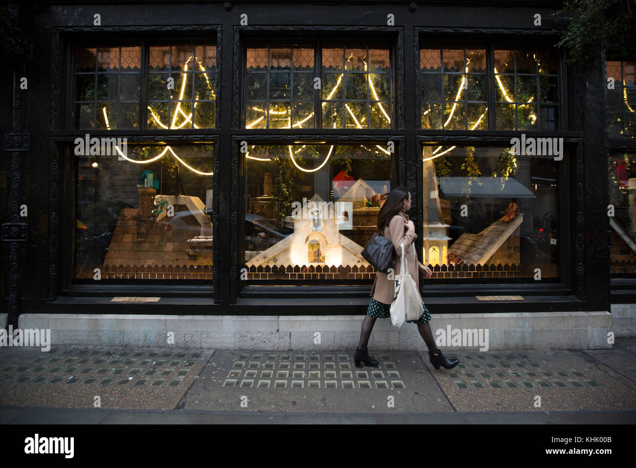 ''Twas the night before Christmas' at Liberty London as it unveiled its latest festive window display, Regent Street, London, United Kingdom Stock Photo