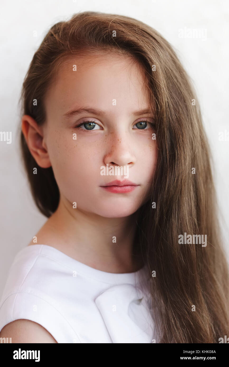 portrait of beautiful young girl with long hair Stock Photo - Alamy