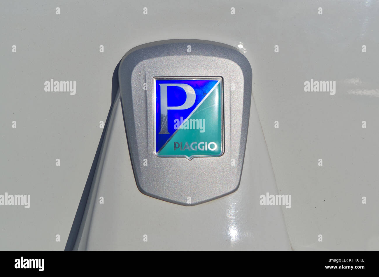 Piaggio logo from a tuk-tuk bike Stock Photo