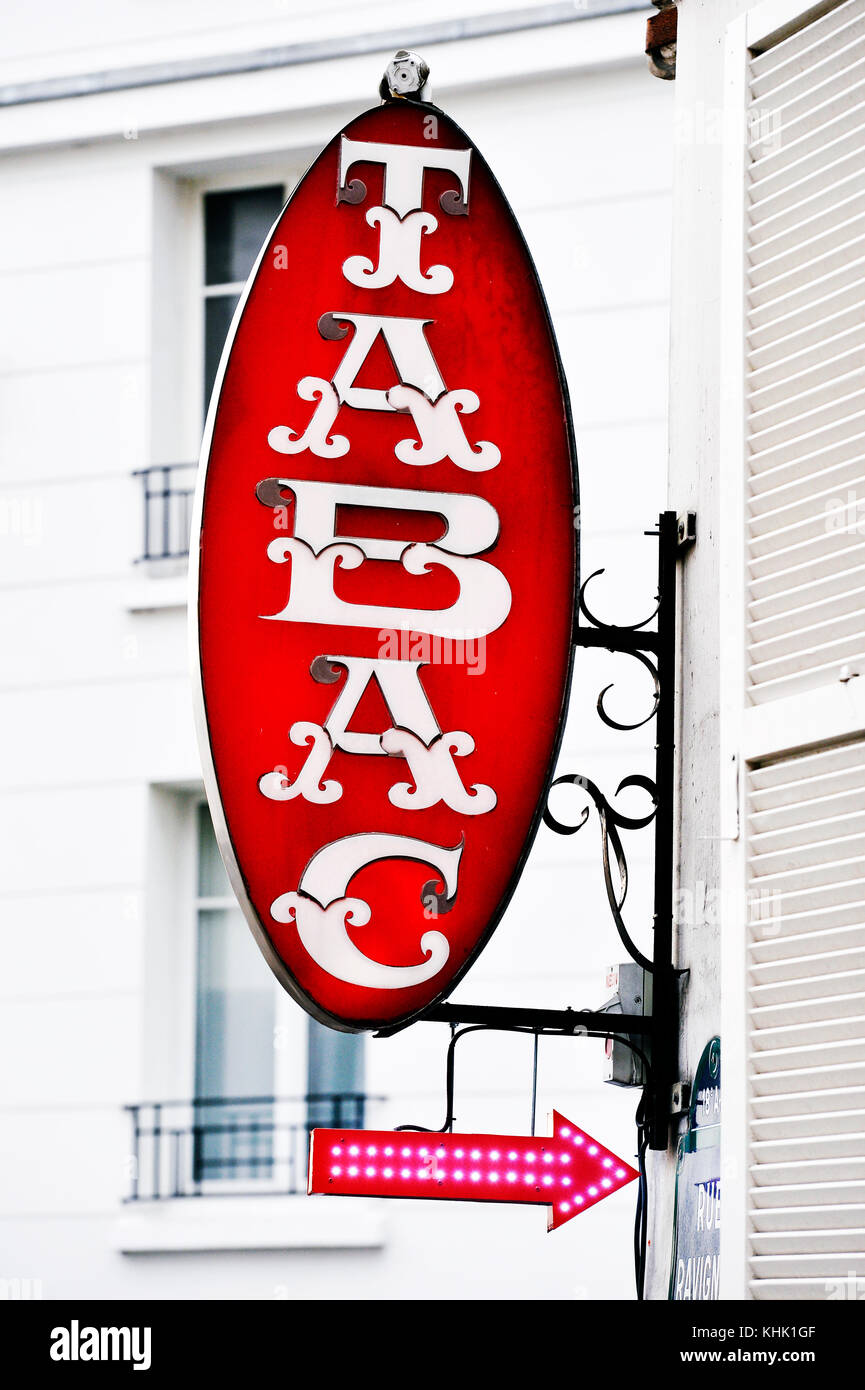 Tobacco shop sign, Paris 9th, france Stock Photo