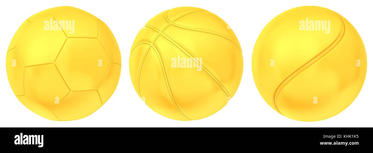 Collection of gold balls isolated on white background. 3d rendering Stock Photo