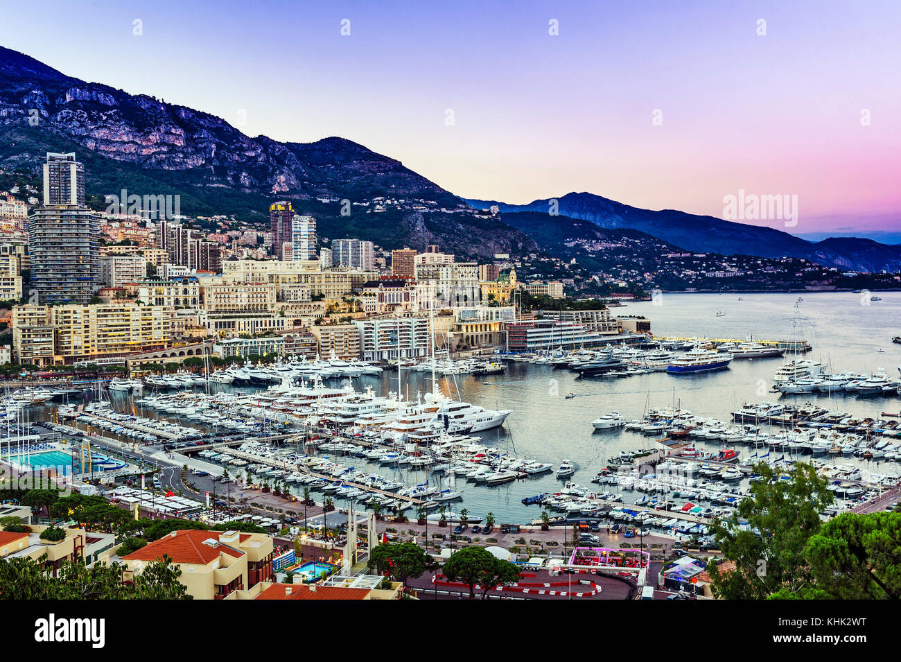 France, Principality of Monaco (98), Monte Carlo. Monaco harbour, Port Hercule at dusk Stock Photo