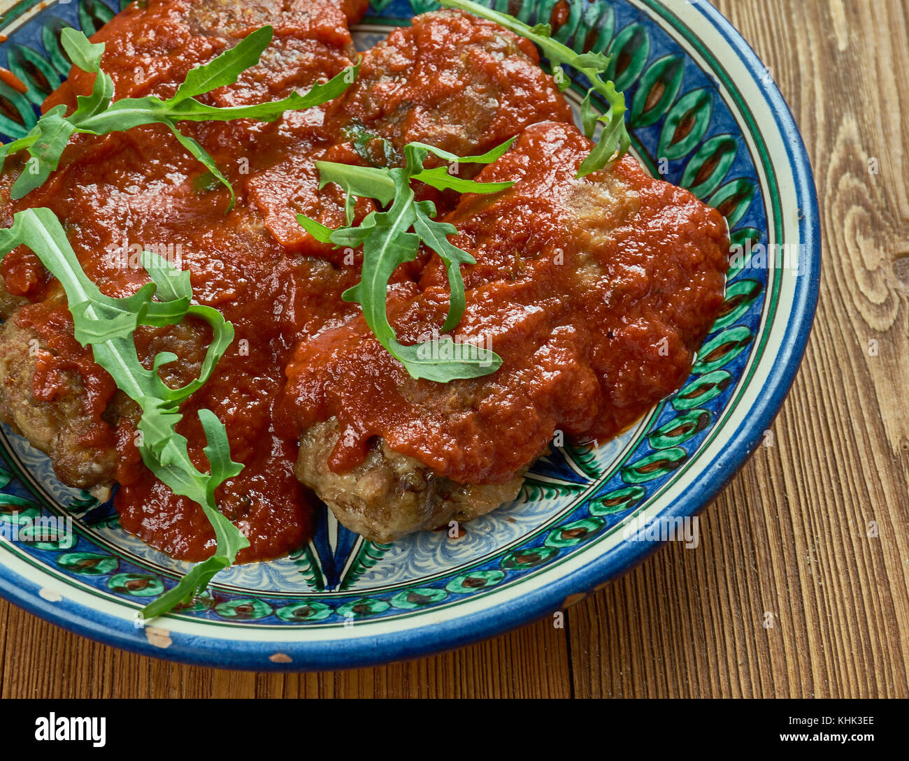 Lebanese Chicken Shawarma Meatballs in Tomato Sauce, close ip Stock