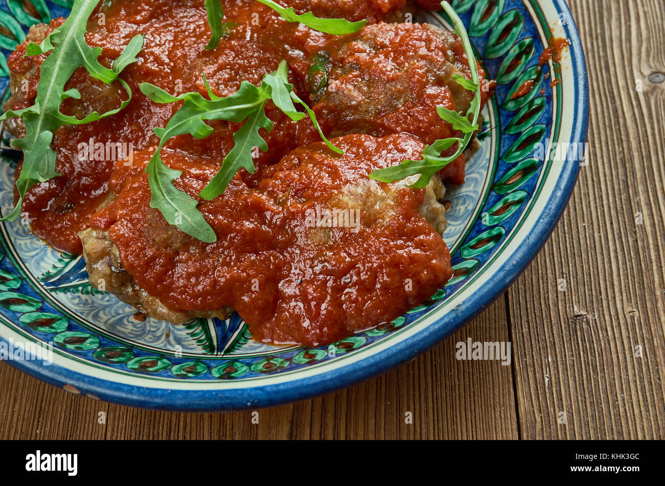 Lebanese Chicken Shawarma Meatballs in Tomato Sauce, close ip Stock