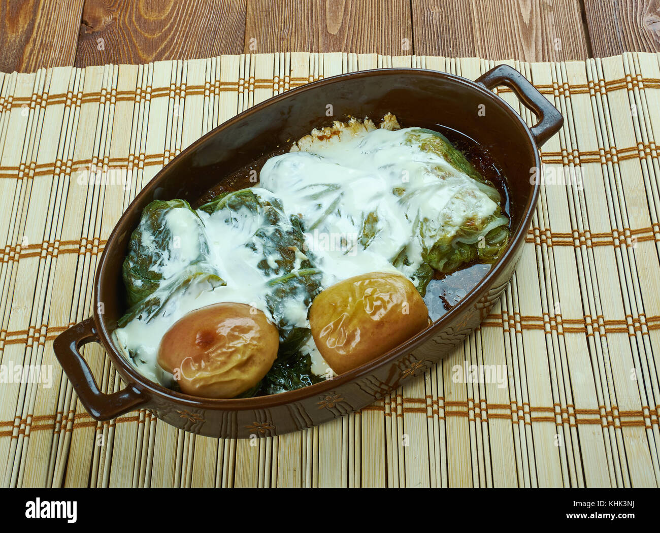 Yarpagi - stuffed cabbage leaves in sour sauce, Azerbaijani Mountain Jews  dish Stock Photo