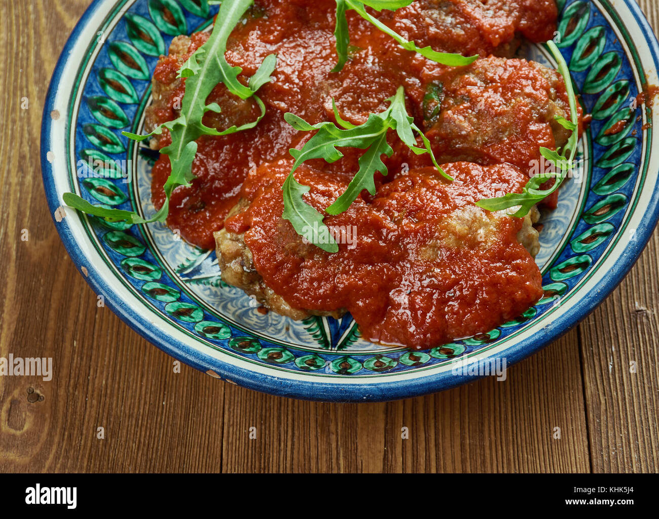Lebanese Chicken Shawarma Meatballs in Tomato Sauce, close ip Stock