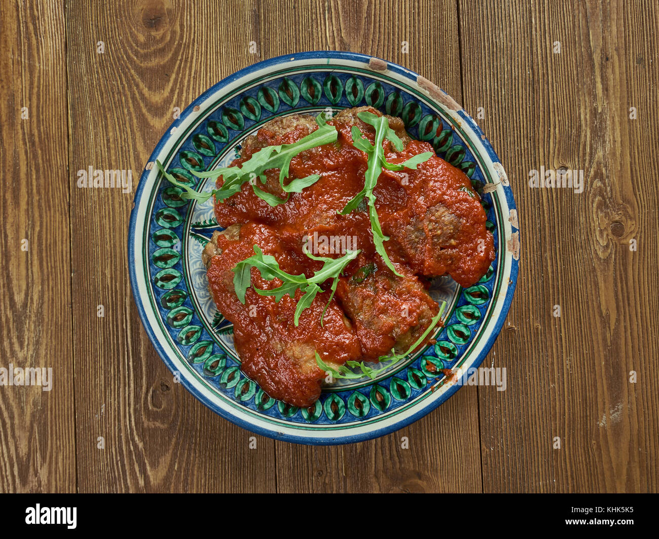 Lebanese Chicken Shawarma Meatballs in Tomato Sauce, close ip Stock