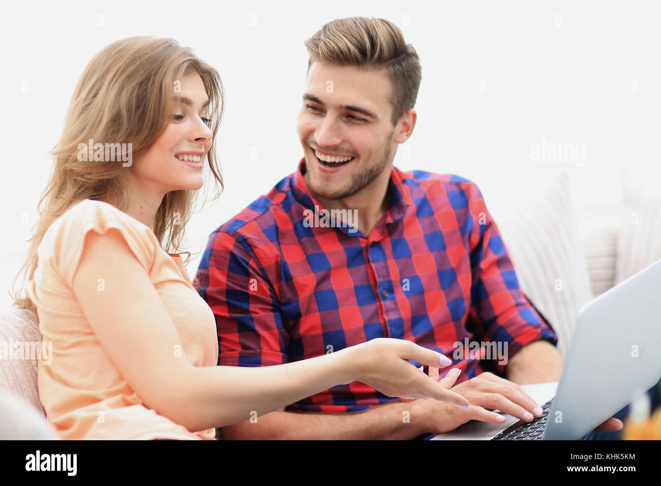 closeup of young couple with laptop Stock Photo - Alamy