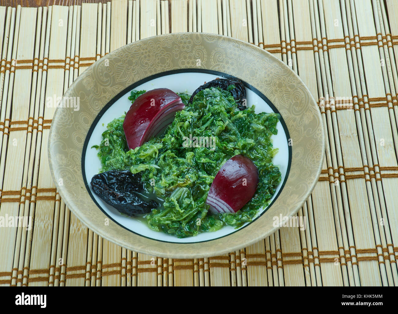 Khoresh Aloo Esfenaj Persian Spinach Stew, Iranian cuisine Stock
