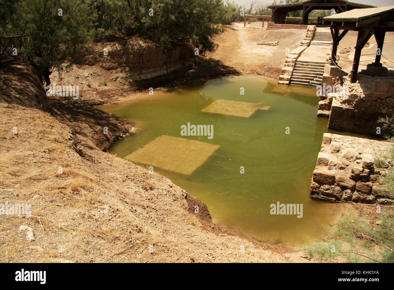 Site of the baptism of Jesus by John the Baptist a short distance to the  east of the present course of the Jordan River. Stock Photo