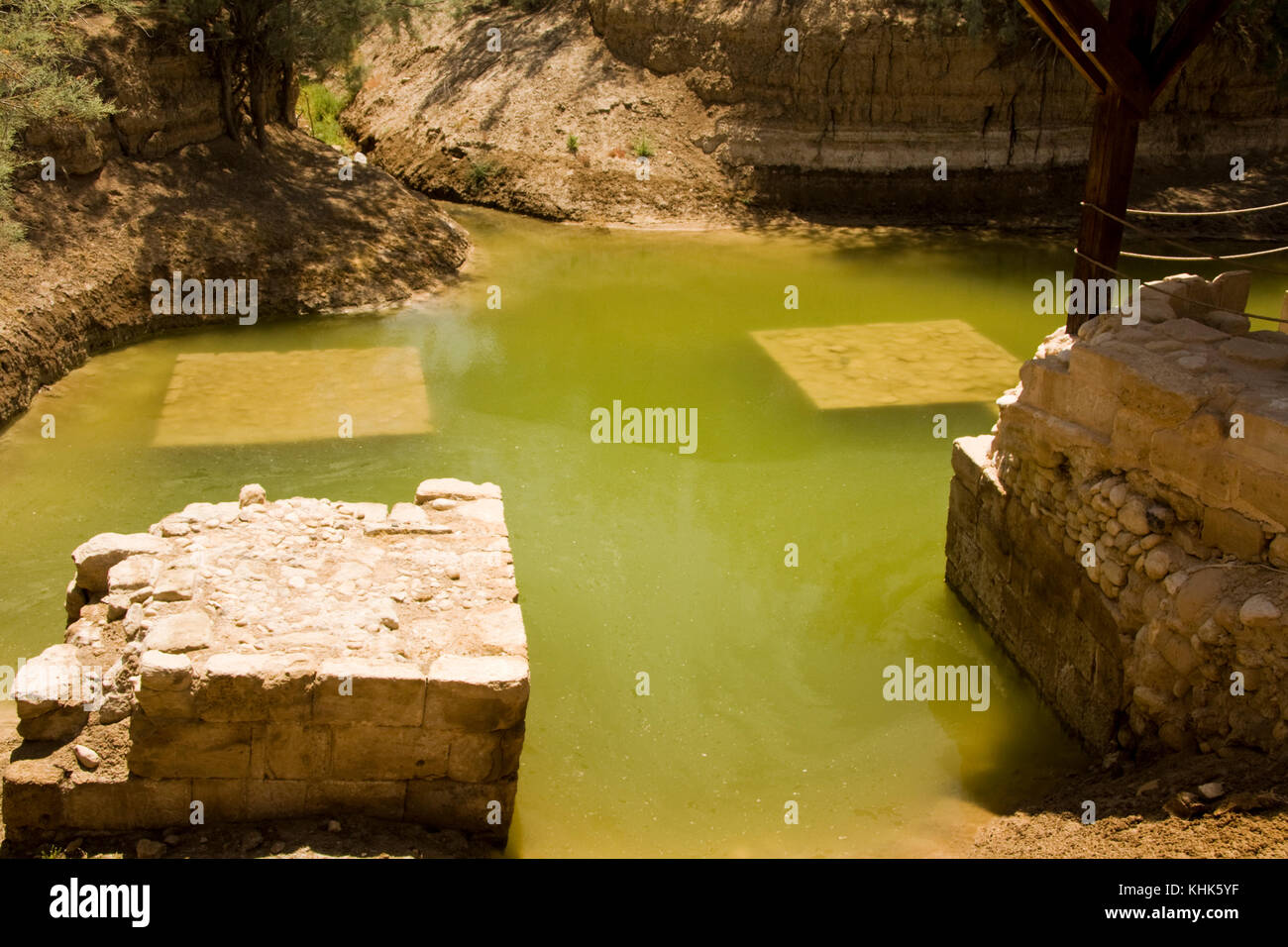 Site of the baptism of Jesus by John the Baptist a short distance to the  east of the present course of the Jordan River. Stock Photo