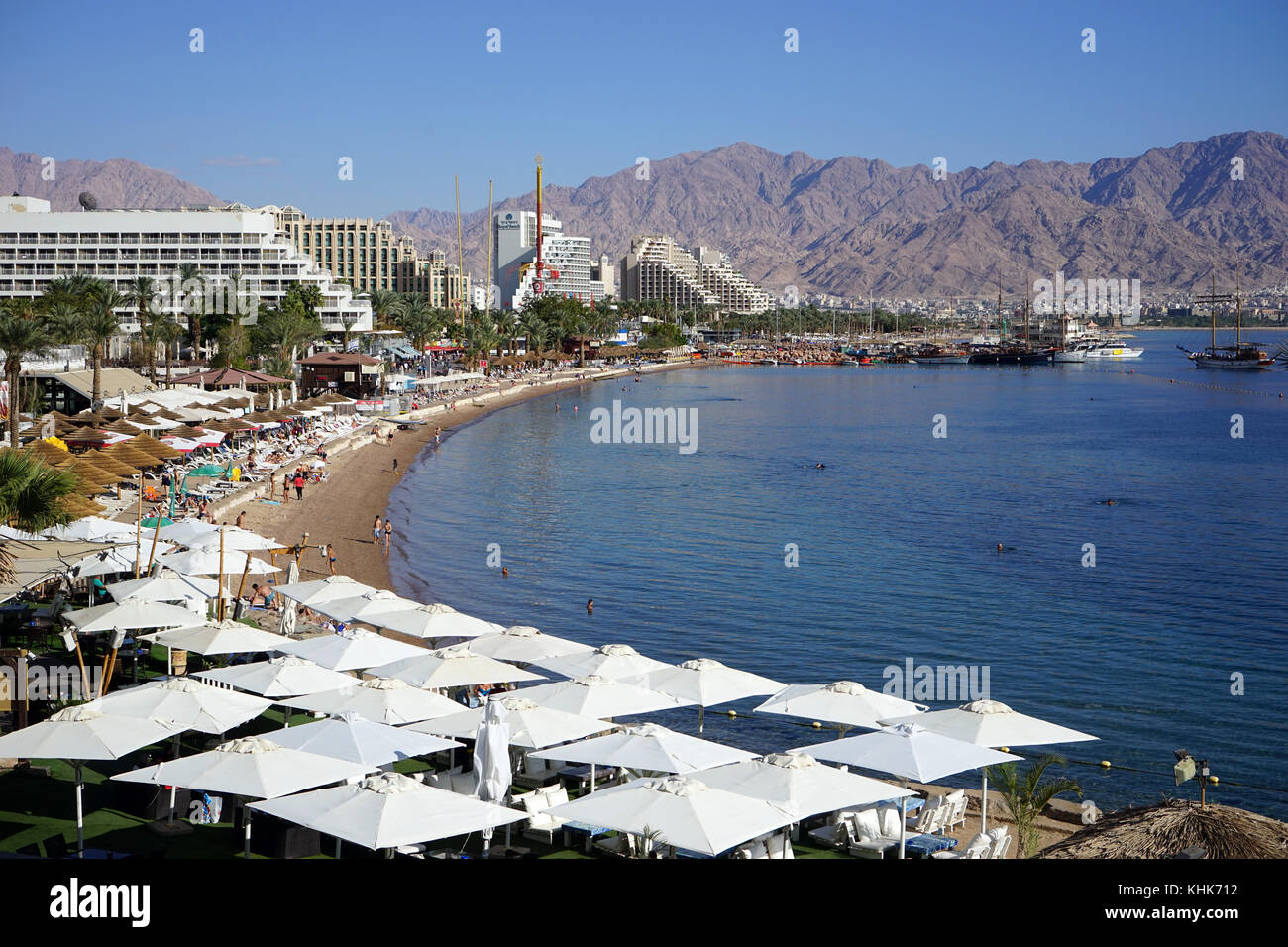 EILAT, ISRAEL - CIRCA NOVEMBER 2014 Hotels on the beach Stock Photo