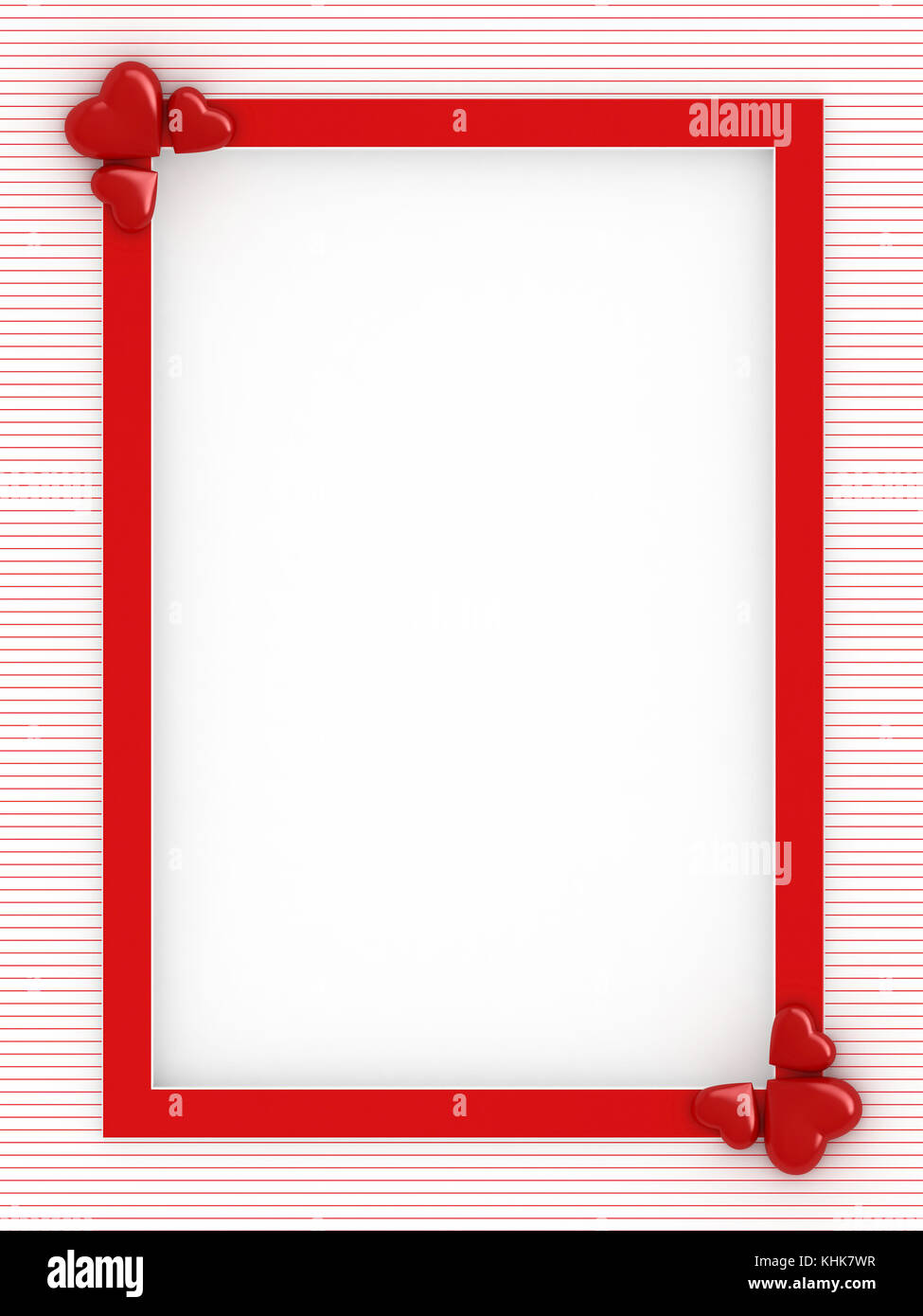 3d render of red frame with hearts for valentines day card with white ...