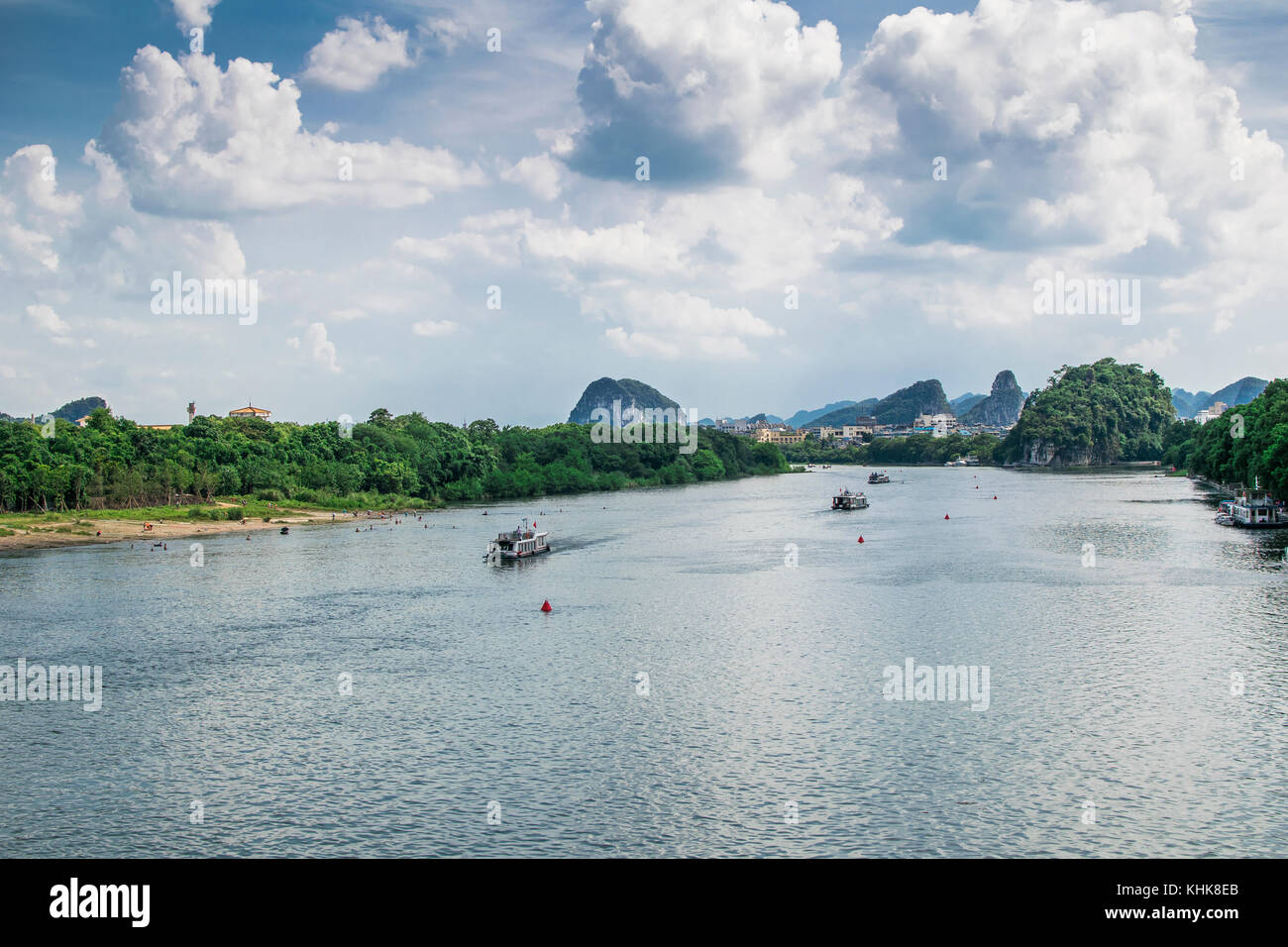 River landscape with boats in Guilin, China Stock Photo