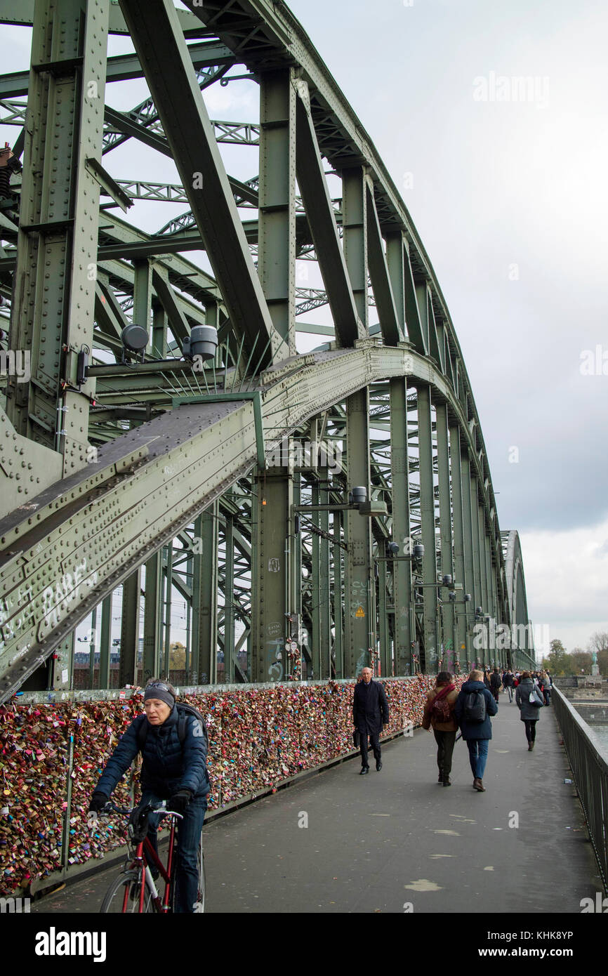 Hohenzollern Bridge in Cologne, central city district and largest city in the German federal State of North Rhine-Westphalia in Germany, Europe Stock Photo
