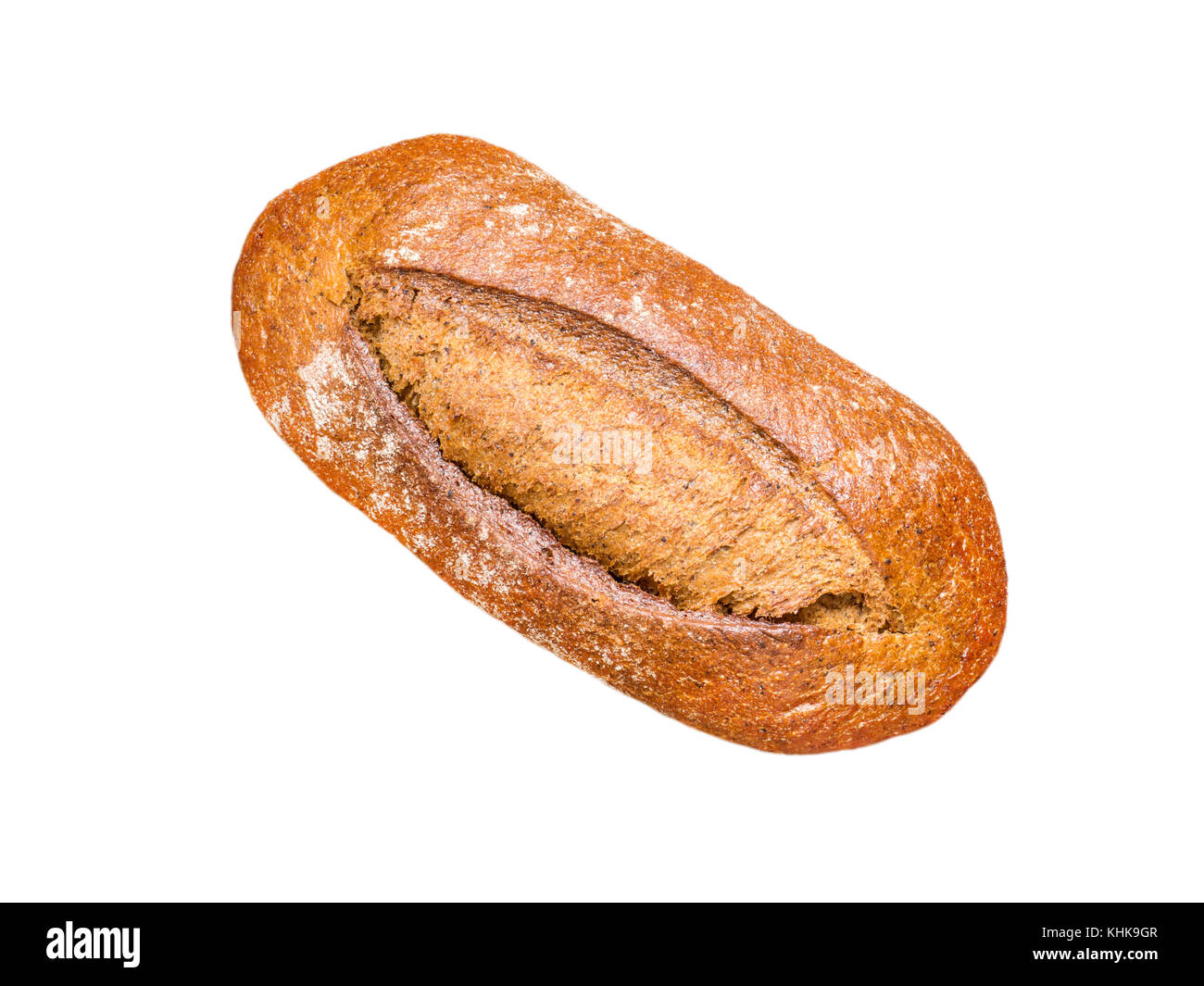 Wholegrain bread. Whole wheat loaf top view. Artisan rustic bread