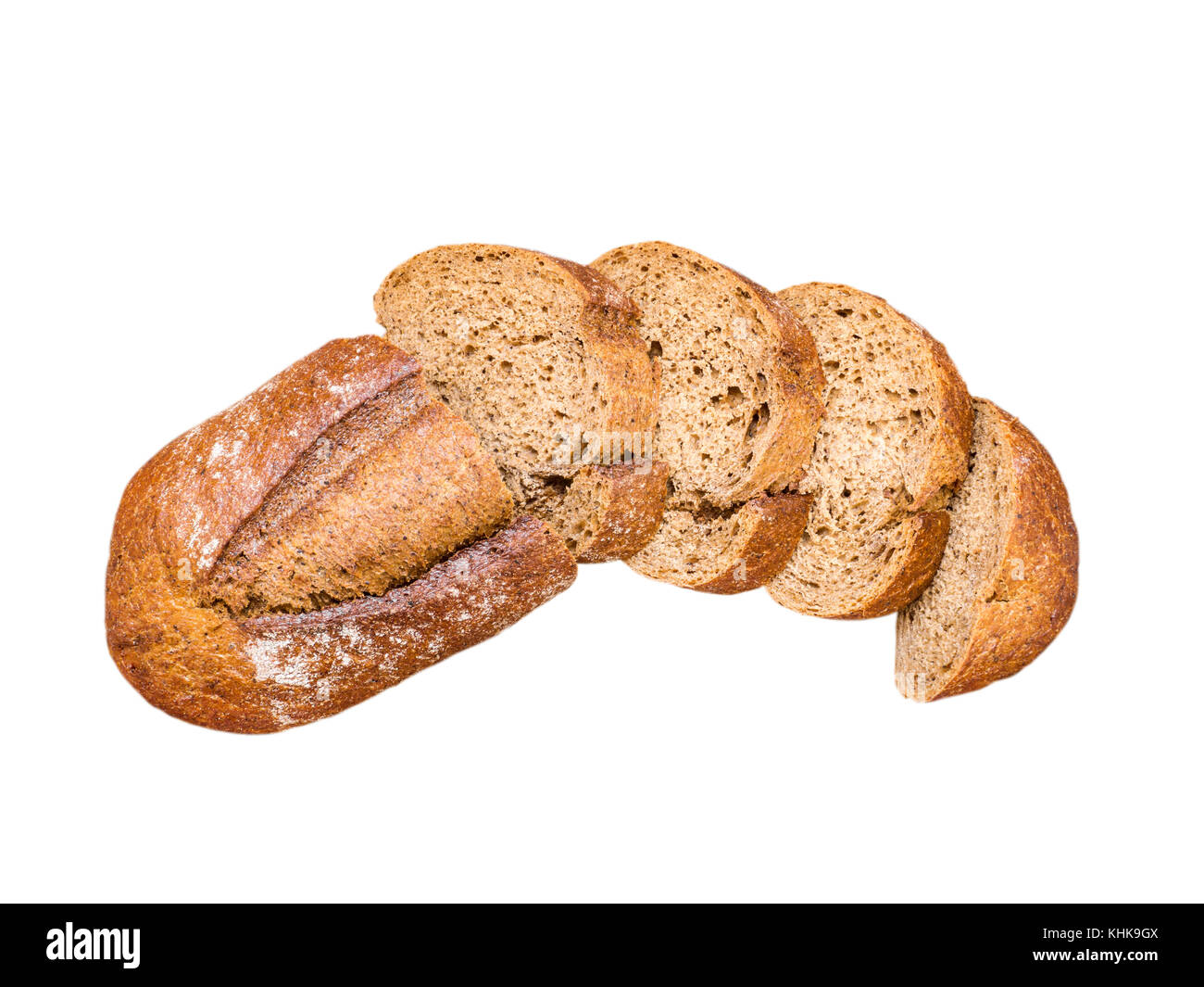 Wholegrain sliced bread. Whole wheat loaf top view. Artisan rustic