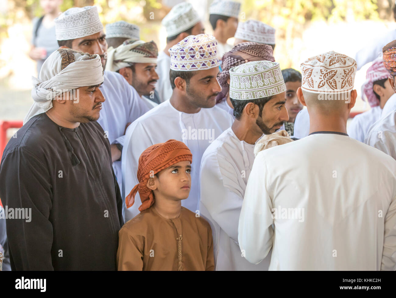 Nizwa, Oman, 10th Nobember 2017: omani people at a goat market Stock ...