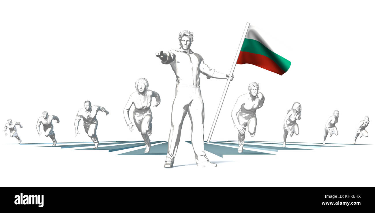 Bulgaria Racing to the Future with Man Holding Flag Stock Photo