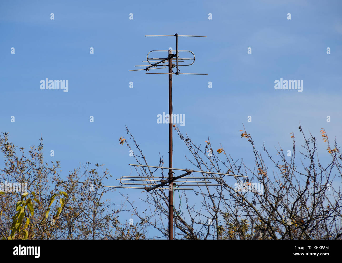 Aluminum antennas for receiving a television signal in the meter and decimeter range Stock Photo