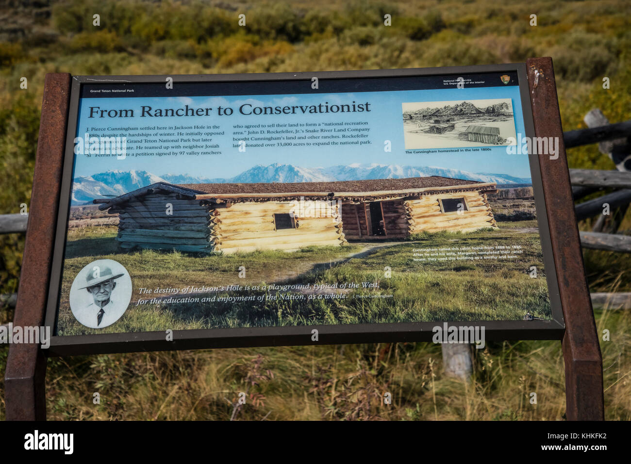 Signboards at Cunningham cabin and ranch overlooking the Grand Teton