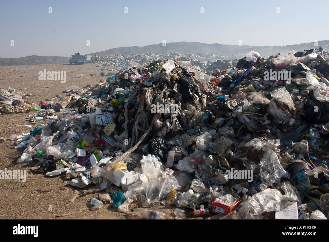 Burning rubbish in nature cause lots of air pollution and destroy the environment Stock Photo