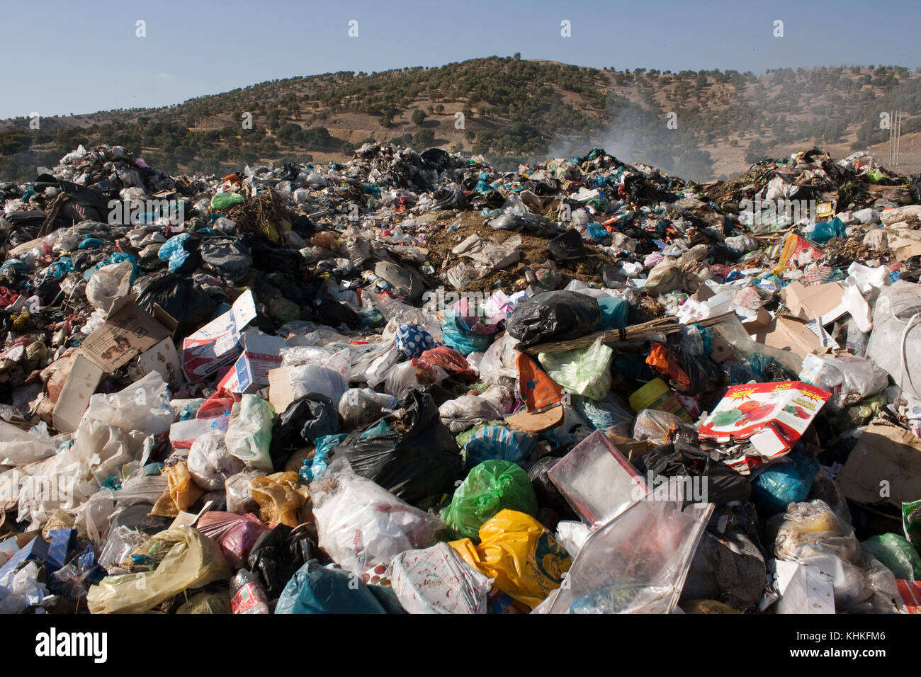 Burning rubbish in nature cause lots of air pollution and destroy the environment Stock Photo