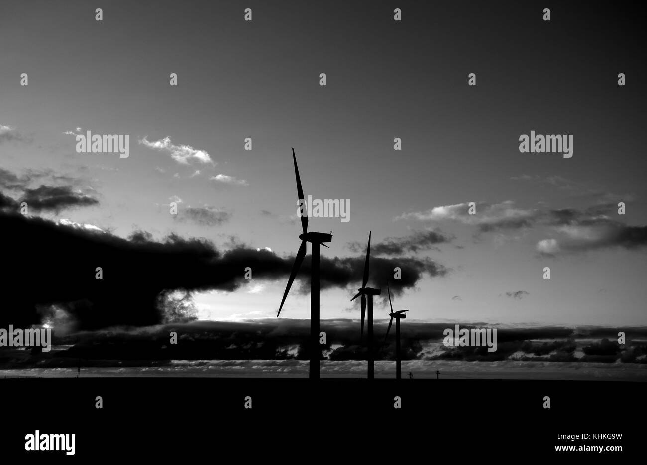 Wind farm silhouette Black and White Stock Photos & Images - Alamy