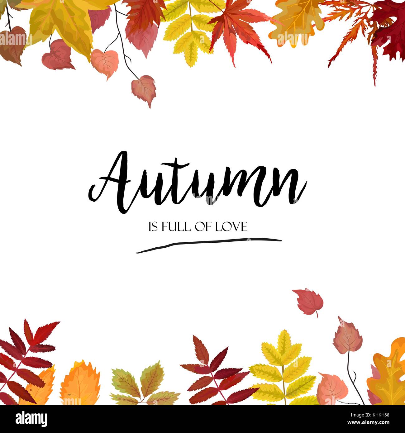 Vector Floral Watercolor Style Card Design Autumn Season Border Frame: Colorful Orange Yellow Burgundy Red Fall Leaves Forest Maple Oak Tree Branches Stock Vector Image & Art - Alamy