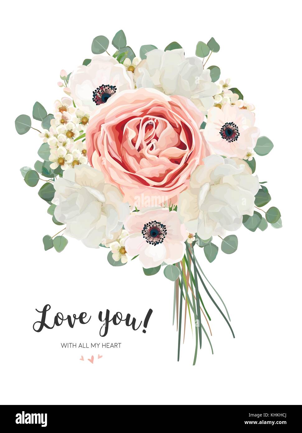 Flower Bouquet floral bunch, vector card design with bouquet of Peach ...
