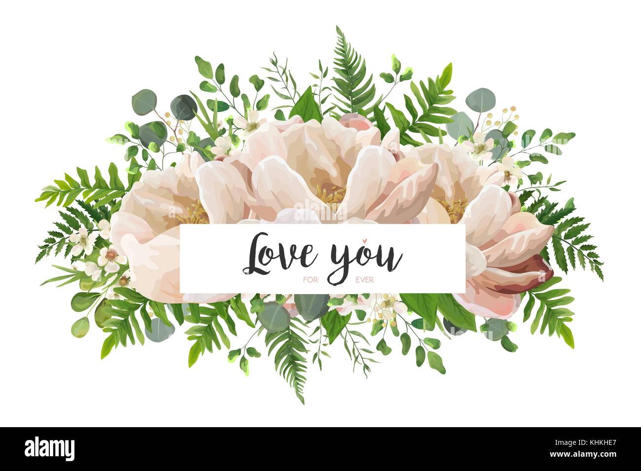 Vector card floral Flower Bouquet design with Peach, pink rose Peony ...