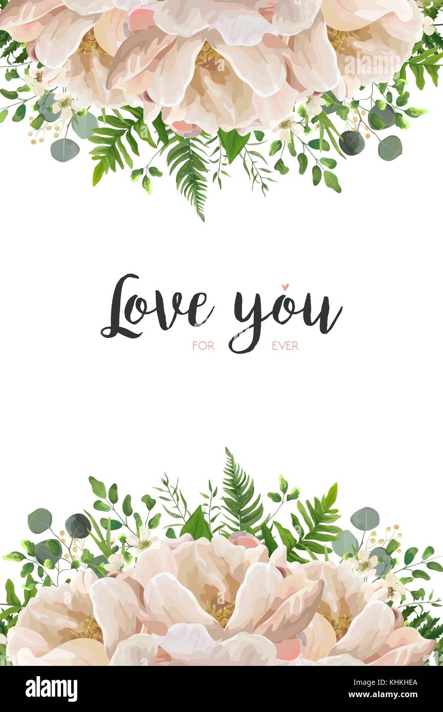 Vector card floral Flower Bouquet design with Peach, pink powder Peony ...