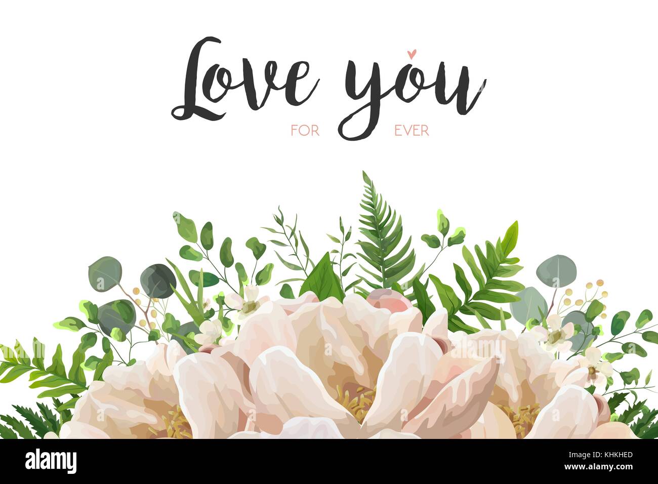 Vector card floral Flower Bouquet design with Peach pink rose Peony wax ...