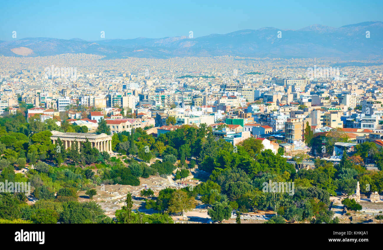 Panoramic view of central part of Athens city in Greece Stock Photo