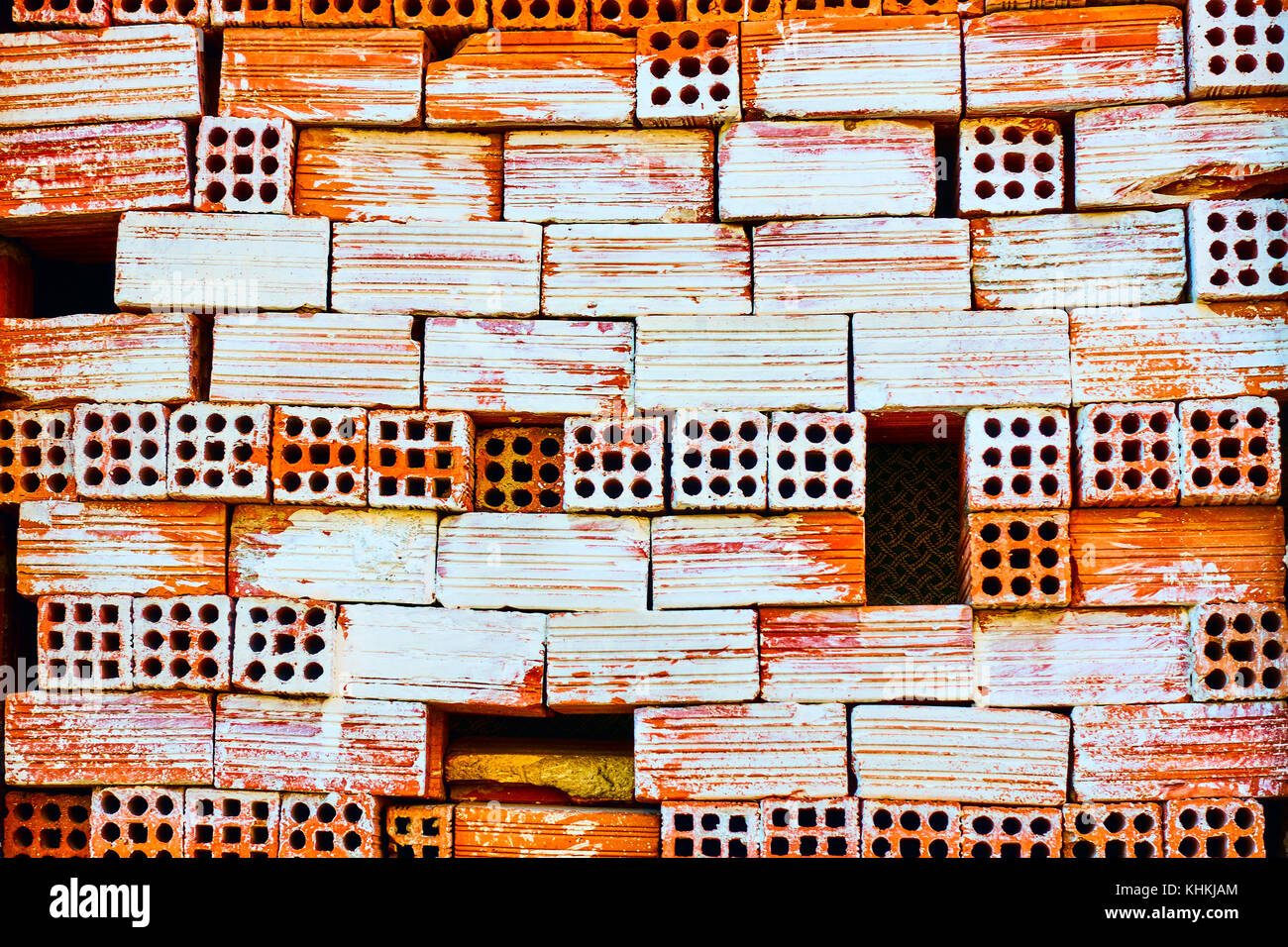 Picturesque texture of wry partly painted brickwork, Greece Stock Photo