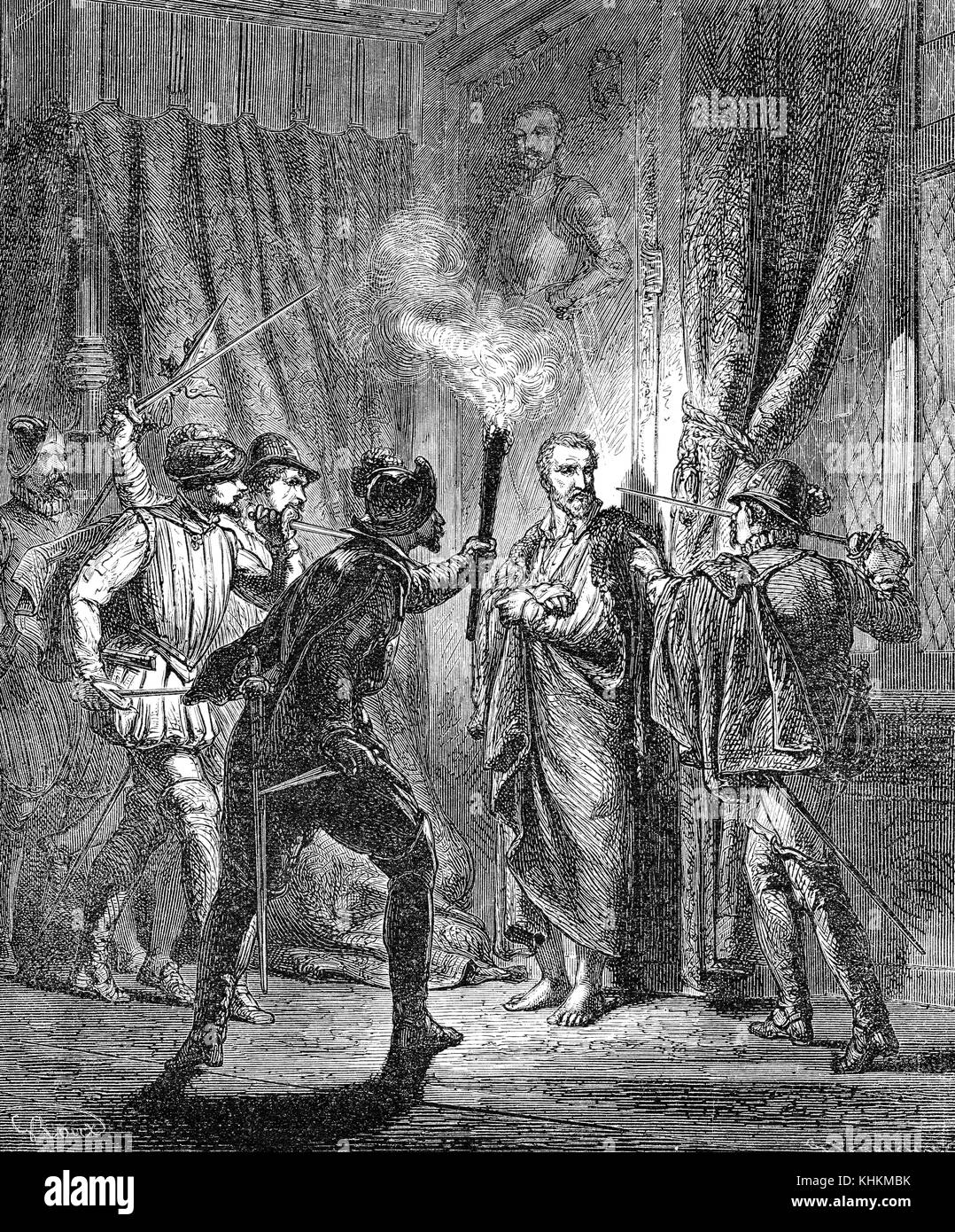Gaspard II de Coligny, Comte de Coligny, impressing his murderers, The Massacre of St. Bartholomew's Eve Stock Photo