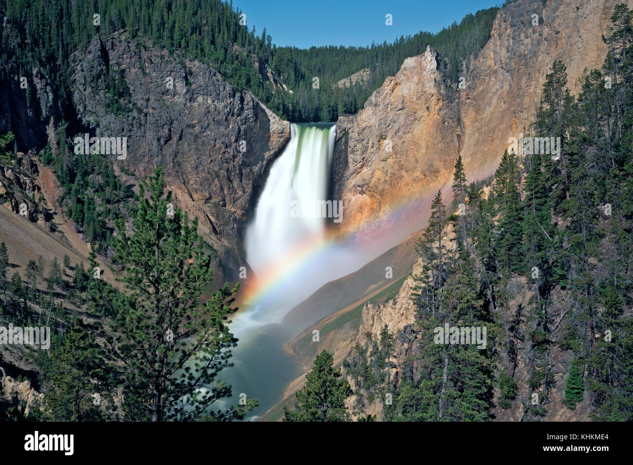 WY02629-00...WYOMING - Rainbow at Lower Falls from Red Rock Point in the Grand Canyon of the Yellowstone at Yellowstone National Park. (10-stop neutra Stock Photo