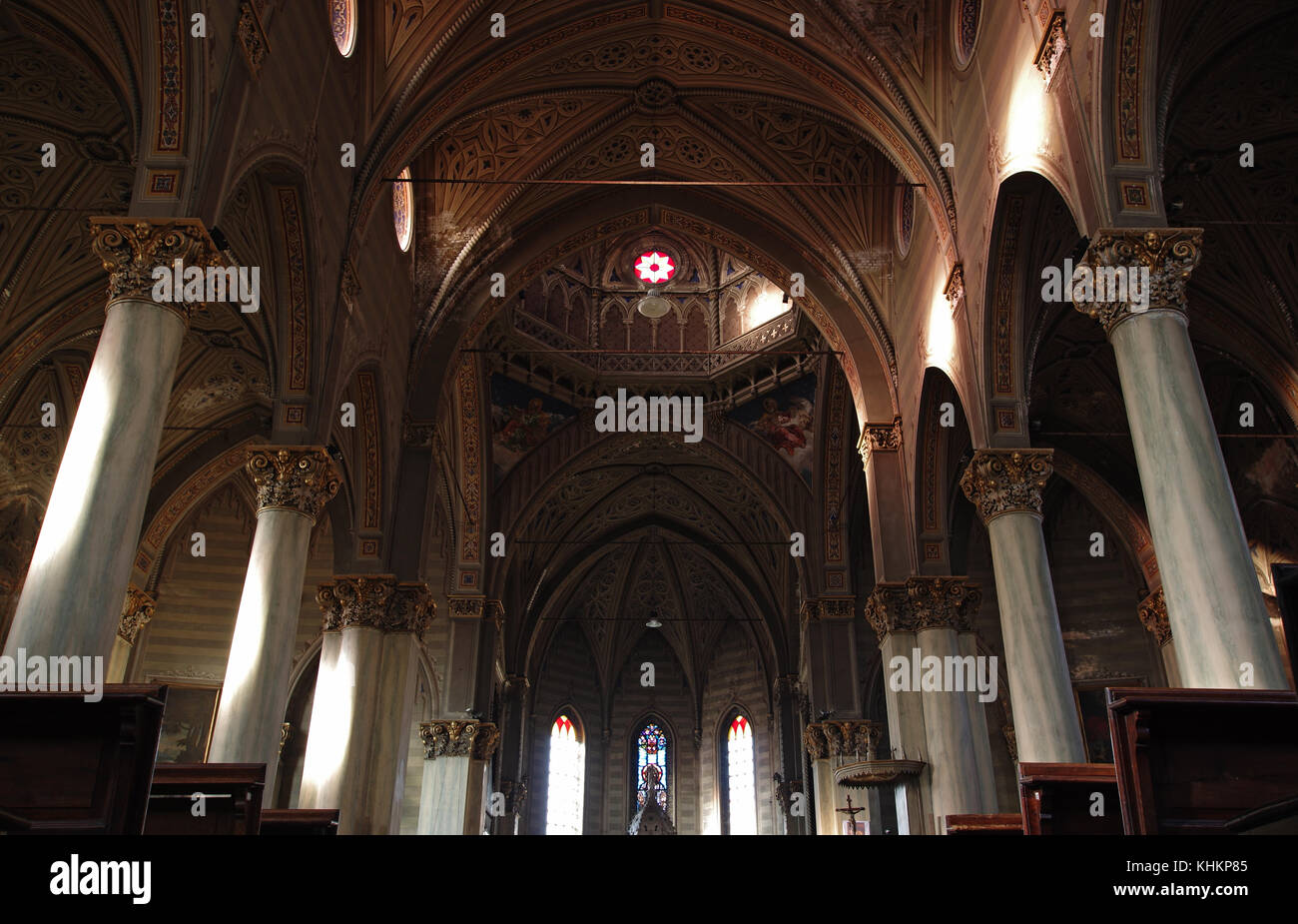 GALLIATE, ITALY -  FEBRUARY  27, 2017: central nave in the Neo-Gothic San Pietro e Paolo church Stock Photo