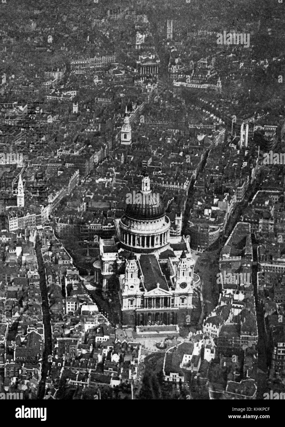 Aerial view of Saint Paul's Cathedral, Renaissance building in the heart of London, and burial place of the famous naval and military heroes of Great Britain, picture by Central Aerophotos Company, Limited for the article Cathedrals of the Old and New World, July, 1922. Stock Photo