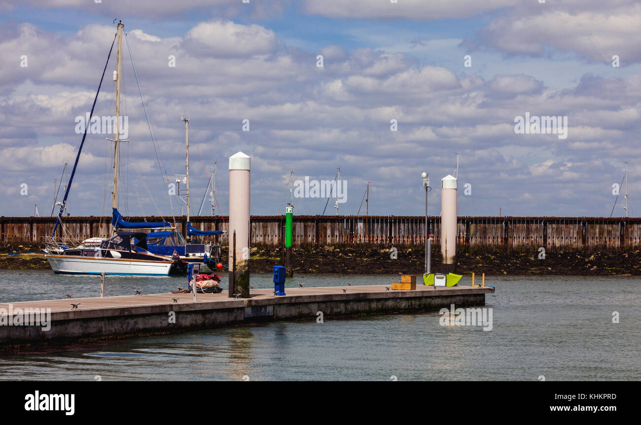 Yacht moored in Yarmouth harbour, Isle of Wight, Hampshire, England Stock Photo