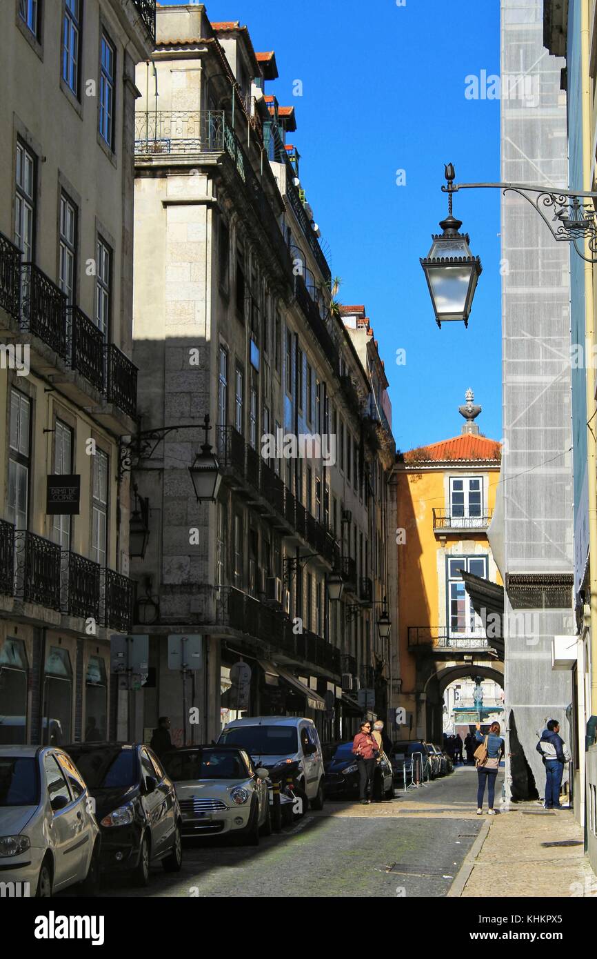 Narrow and colorful street of Lisbon Stock Photo - Alamy