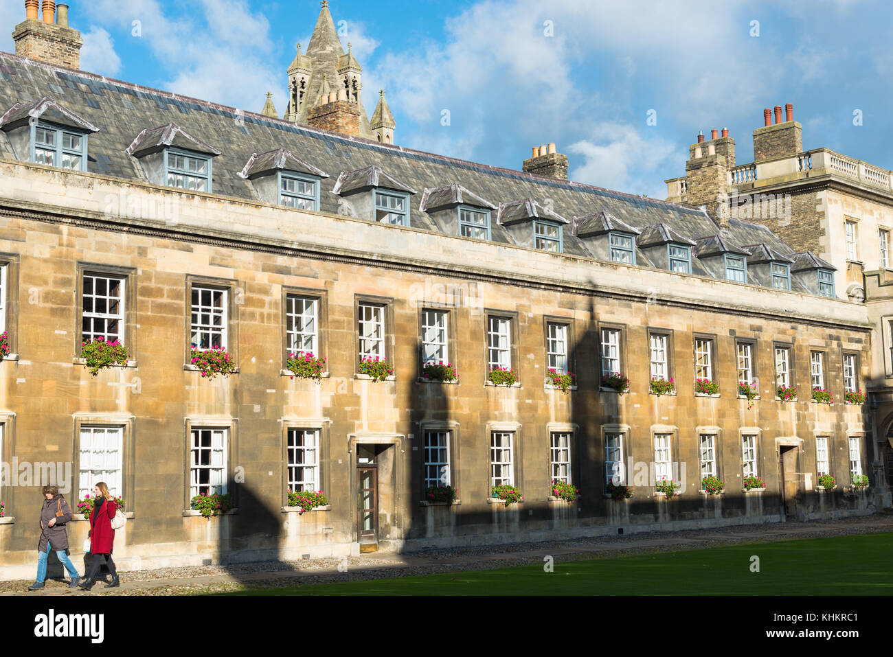 Old Court at Peterhouse College, the oldest college of Cambridge University. The building is the college chapel. Cambridgeshire, England, UK. Stock Photo